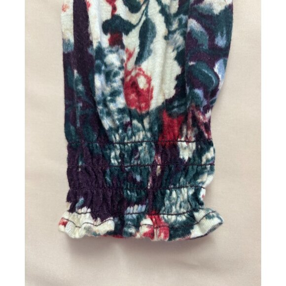 Lucky Brand Long Sleeve Knit Top with Cut Outs - Maroon Floral - Size M - Picture 6 of 12